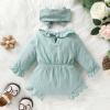 imageYOUNGER TREE Newborn Infant Baby Girl Romper Ruffle Neck Long Sleeve Jumpsuit Bodysuit One Pieces Vintage Clothes OutfitGreen