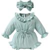 imageYOUNGER TREE Newborn Infant Baby Girl Romper Ruffle Neck Long Sleeve Jumpsuit Bodysuit One Pieces Vintage Clothes OutfitGreen