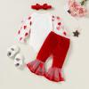 imageYOUNGER TREE Newborn Baby Girl My First Valentines Day Outfit Long Sleeve Romper and Bell Bottoms with Headband Clothes Set 03 Months