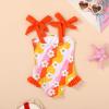 imageYOUNGER TREE Toddler Swimsuit Girl Color Block Stripe OnePiece Swimwear Baby Girl Bathing SuitsFlower Smile