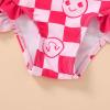 imageYOUNGER TREE Toddler Swimsuit Girl Color Block Stripe OnePiece Swimwear Baby Girl Bathing SuitsGrid and Smile Face