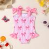 imageYOUNGER TREE Toddler Swimsuit Girl Color Block Stripe OnePiece Swimwear Baby Girl Bathing SuitsPink Bow Tie