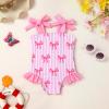 imageYOUNGER TREE Toddler Swimsuit Girl Color Block Stripe OnePiece Swimwear Baby Girl Bathing SuitsPink Bow Tie