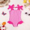 imageYOUNGER TREE Toddler Swimsuit Girl Color Block Stripe OnePiece Swimwear Baby Girl Bathing SuitsRose Red Stripe
