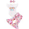 imageYOUNGER TREE Baby Girl 1st Birthday Outfit  My First Birthday Romper ampamp Flared PantsIce Cream Sweet One