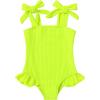 imageYOUNGER TREE Toddler Swimsuit Girl Color Block Stripe OnePiece Swimwear Baby Girl Bathing SuitsFluorescent Green