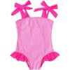 imageYOUNGER TREE Toddler Swimsuit Girl Color Block Stripe OnePiece Swimwear Baby Girl Bathing SuitsRose Red Stripe
