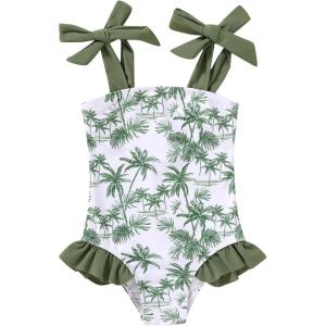 imageYOUNGER TREE Toddler Swimsuit Girl Color Block Stripe OnePiece Swimwear Baby Girl Bathing SuitsPalm
