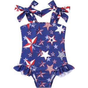 imageYOUNGER TREE Toddler Swimsuit Girl Color Block Stripe OnePiece Swimwear Baby Girl Bathing SuitsStar Print