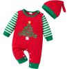 imageYOUNGER TREE Baby Boy Christmas Outfits Infant Boy Santa Long Sleeve Jumpsuit Romper First Xmas Christmas Outfits with HatGreen Stripes