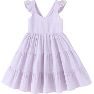 imageKids Toddler Baby Girls Rainbow Dress Princess Sleeveless Beach Butterfly SundressToddler Light Purple Dress