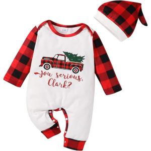 imageYOUNGER TREE Baby Boy Christmas Outfits Infant Boy Santa Long Sleeve Jumpsuit Romper First Xmas Christmas Outfits with HatPickup Truck