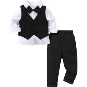 imageYOUNGER TREE Toddler Boy Clothes Suit Gentleman Wedding Outfits Baby Formal Dress 4Piece SetBlack