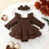 imageYOUNGER TREE Baby Girl Fall Clothes Infant Long Sleeve Ruffle Romper Dress with Headband Cute Toddler Winter OutfitsBrown