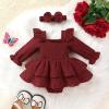 imageYOUNGER TREE Baby Girl Fall Clothes Infant Long Sleeve Ruffle Romper Dress with Headband Cute Toddler Winter OutfitsBurgundy