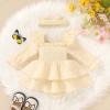 imageYOUNGER TREE Baby Girl Fall Clothes Infant Long Sleeve Ruffle Romper Dress with Headband Cute Toddler Winter OutfitsCream