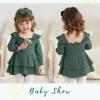 imageYOUNGER TREE Baby Girl Fall Clothes Infant Long Sleeve Ruffle Romper Dress with Headband Cute Toddler Winter OutfitsDeep Green