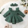 imageYOUNGER TREE Baby Girl Fall Clothes Infant Long Sleeve Ruffle Romper Dress with Headband Cute Toddler Winter OutfitsDeep Green
