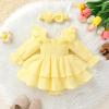 imageYOUNGER TREE Baby Girl Fall Clothes Infant Long Sleeve Ruffle Romper Dress with Headband Cute Toddler Winter OutfitsLight Yellow