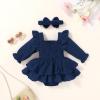 imageYOUNGER TREE Baby Girl Fall Clothes Infant Long Sleeve Ruffle Romper Dress with Headband Cute Toddler Winter OutfitsNavy Blue