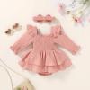 imageYOUNGER TREE Baby Girl Fall Clothes Infant Long Sleeve Ruffle Romper Dress with Headband Cute Toddler Winter OutfitsPink