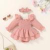 imageYOUNGER TREE Baby Girl Fall Clothes Infant Long Sleeve Ruffle Romper Dress with Headband Cute Toddler Winter OutfitsPink