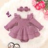 imageYOUNGER TREE Baby Girl Fall Clothes Infant Long Sleeve Ruffle Romper Dress with Headband Cute Toddler Winter OutfitsPink Purple