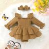 imageYOUNGER TREE Baby Girl Fall Clothes Infant Long Sleeve Ruffle Romper Dress with Headband Cute Toddler Winter OutfitsYellow Brown