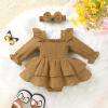 imageYOUNGER TREE Baby Girl Fall Clothes Infant Long Sleeve Ruffle Romper Dress with Headband Cute Toddler Winter OutfitsYellow Brown