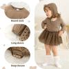 imageYOUNGER TREE Newborn Baby Girl Romper Dress Outfits Long Sleeve Floral Tutu Bodysuit with Leggings Hat Infant Fall ClothesBrown