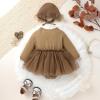 imageYOUNGER TREE Newborn Baby Girl Romper Dress Outfits Long Sleeve Floral Tutu Bodysuit with Leggings Hat Infant Fall ClothesLight Brown