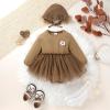 imageYOUNGER TREE Newborn Baby Girl Romper Dress Outfits Long Sleeve Floral Tutu Bodysuit with Leggings Hat Infant Fall ClothesLight Brown