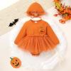 imageYOUNGER TREE Newborn Baby Girl Romper Dress Outfits Long Sleeve Floral Tutu Bodysuit with Leggings Hat Infant Fall ClothesOrange