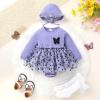 imageYOUNGER TREE Newborn Baby Girl Romper Dress Outfits Long Sleeve Floral Tutu Bodysuit with Leggings Hat Infant Fall ClothesPurple Butterflies