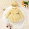 imageYOUNGER TREE Newborn Baby Girl Romper Dress Outfits Long Sleeve Floral Tutu Bodysuit with Leggings Hat Infant Fall ClothesYellow