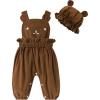 imageYOUNGER TREE Baby Boy Girl Overalls Newborn Infant Corduroy Suspender Pants Animal Romper Jumpsuit with Hat Toddler ClothesBear