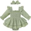 imageYOUNGER TREE Baby Girl Fall Clothes Infant Long Sleeve Ruffle Romper Dress with Headband Cute Toddler Winter OutfitsLight Green