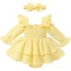 imageYOUNGER TREE Baby Girl Fall Clothes Infant Long Sleeve Ruffle Romper Dress with Headband Cute Toddler Winter OutfitsLight Yellow