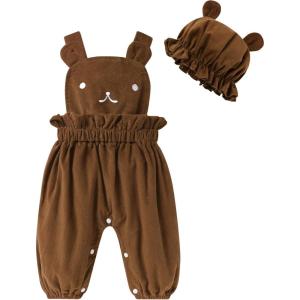 imageYOUNGER TREE Baby Boy Girl Overalls Newborn Infant Corduroy Suspender Pants Animal Romper Jumpsuit with Hat Toddler ClothesBear