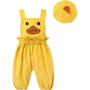 imageYOUNGER TREE Baby Boy Girl Overalls Newborn Infant Corduroy Suspender Pants Animal Romper Jumpsuit with Hat Toddler ClothesDuck
