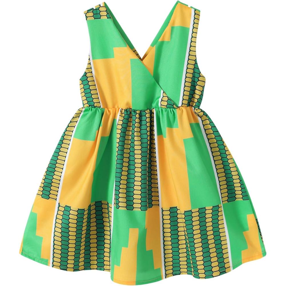 imageYOUNGER TREE African Baby Clothes Girl Dashiki Ankara Outfit SetYellow Green Dress