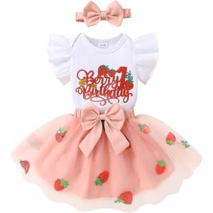 imageNewborn Baby Girls My 1st Birthday Dress Infant Shiny Printed Sequin Bowknot Tutu Princess DressBerry 1st Birthday