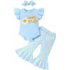 imageYOUNGER TREE Baby Girl 1st Birthday Outfit  My First Birthday Romper ampamp Flared PantsBlue Daisy Sweet One