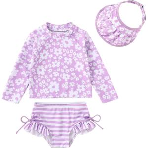 image:imageYOUNGER TREE Toddler Baby Girls Swimsuit Long Sleeve Bathing Suit Rash Guard Swim Suit Bikini Set UPF 50Purple Flower